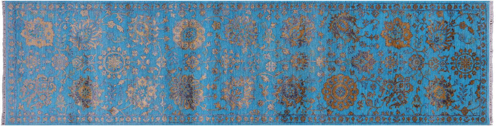 Blue Wool & Silk Persian Tabriz Handmade Runner Rug - Manhattan Rugs