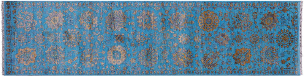 Blue Runner Persian Tabriz Handmade Wool & Silk Rug - Manhattan Rugs