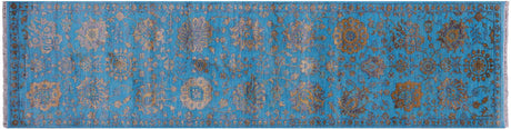 Blue Runner Persian Tabriz Handmade Wool & Silk Rug - Manhattan Rugs