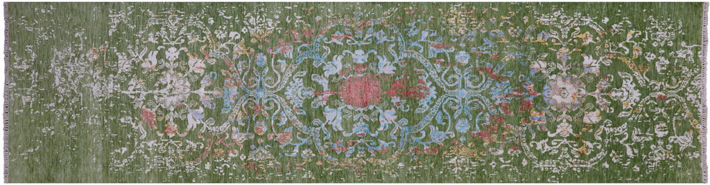 Blue Persian Tabriz Hand Knotted Wool & Silk Runner Rug - Manhattan Rugs