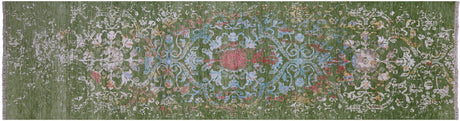 Blue Persian Tabriz Hand Knotted Wool & Silk Runner Rug - Manhattan Rugs