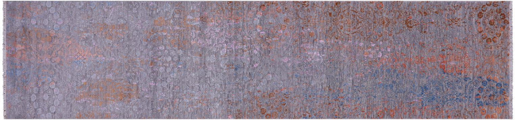 Grey Persian Tabriz Handmade Wool & Silk Runner Rug - Manhattan Rugs