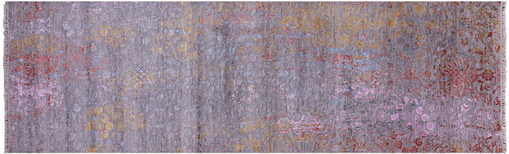 Grey Persian Tabriz Hand Knotted Wool & Silk Runner Rug - Manhattan Rugs