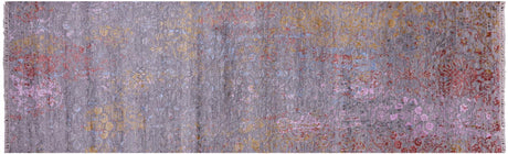 Grey Persian Tabriz Hand Knotted Wool & Silk Runner Rug - Manhattan Rugs