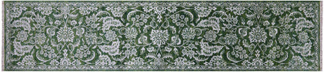 Green Persian Tabriz Handmade Wool & Silk Runner Rug - Manhattan Rugs