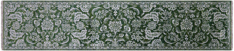 Green Persian Tabriz Hand-Knotted Wool & Silk Runner Rug - Manhattan Rugs