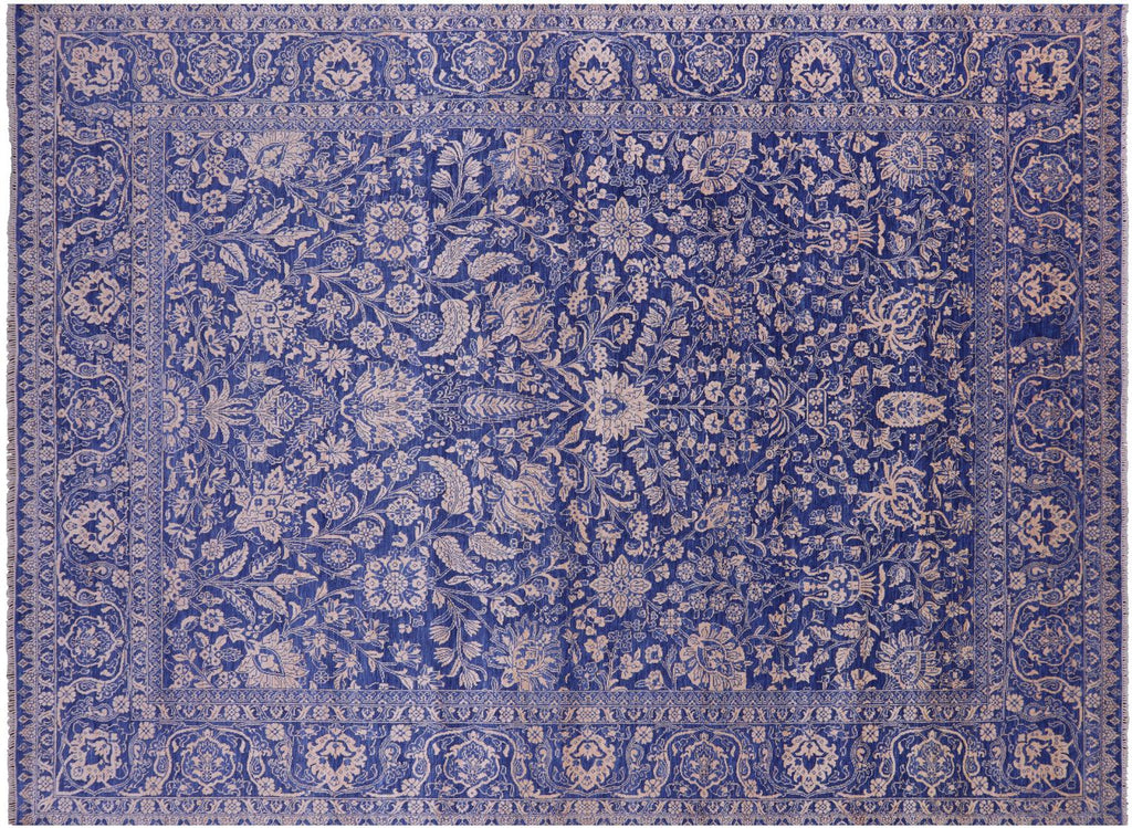 Blue Persian Tabriz Wool & Silk Hand-Knotted Rug - Manhattan Rugs