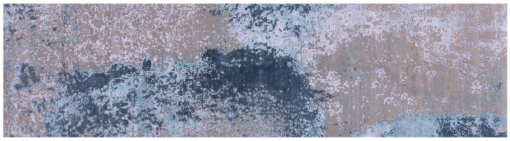 Wool & Silk Modern Abstract Handmade Runner Rug - Manhattan Rugs