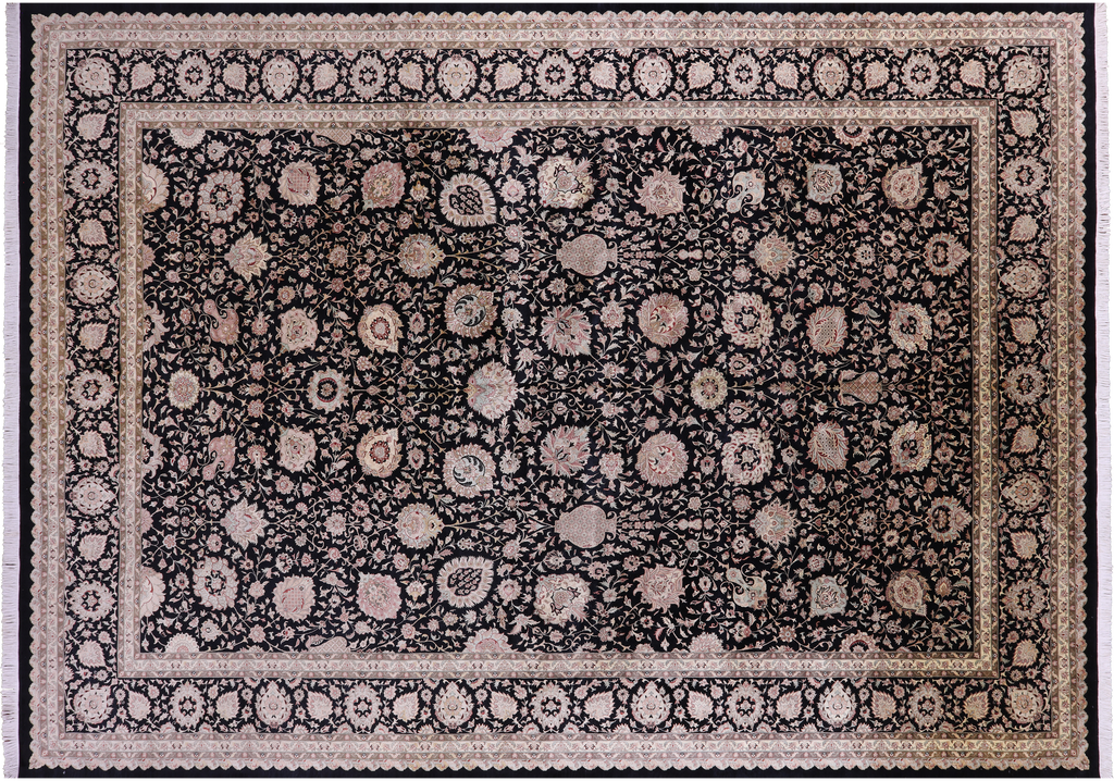 Black Persian Tabriz Hand Knotted Wool Rug - Manhattan Rugs