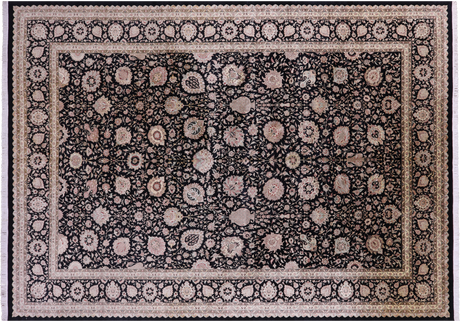 Black Persian Tabriz Hand Knotted Wool Rug - Manhattan Rugs