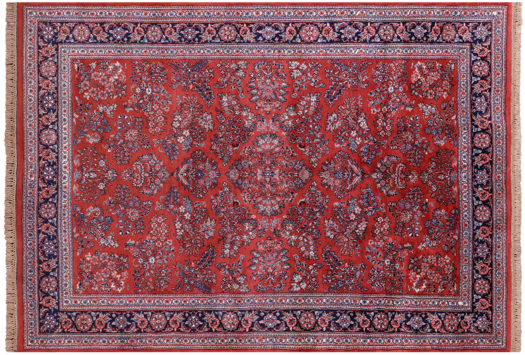 Red Persian Sarouk Hand-Knotted Wool Rug - Manhattan Rugs