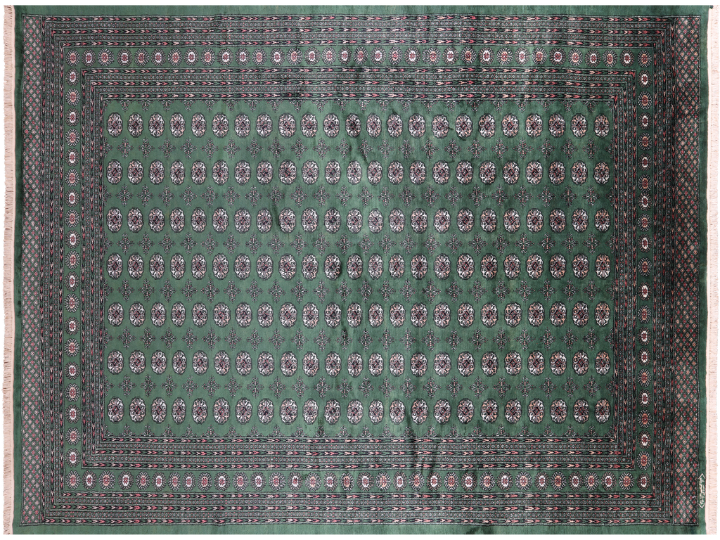 Green Signed Silky Bokhara Hand Knotted Wool Rug - Manhattan Rugs