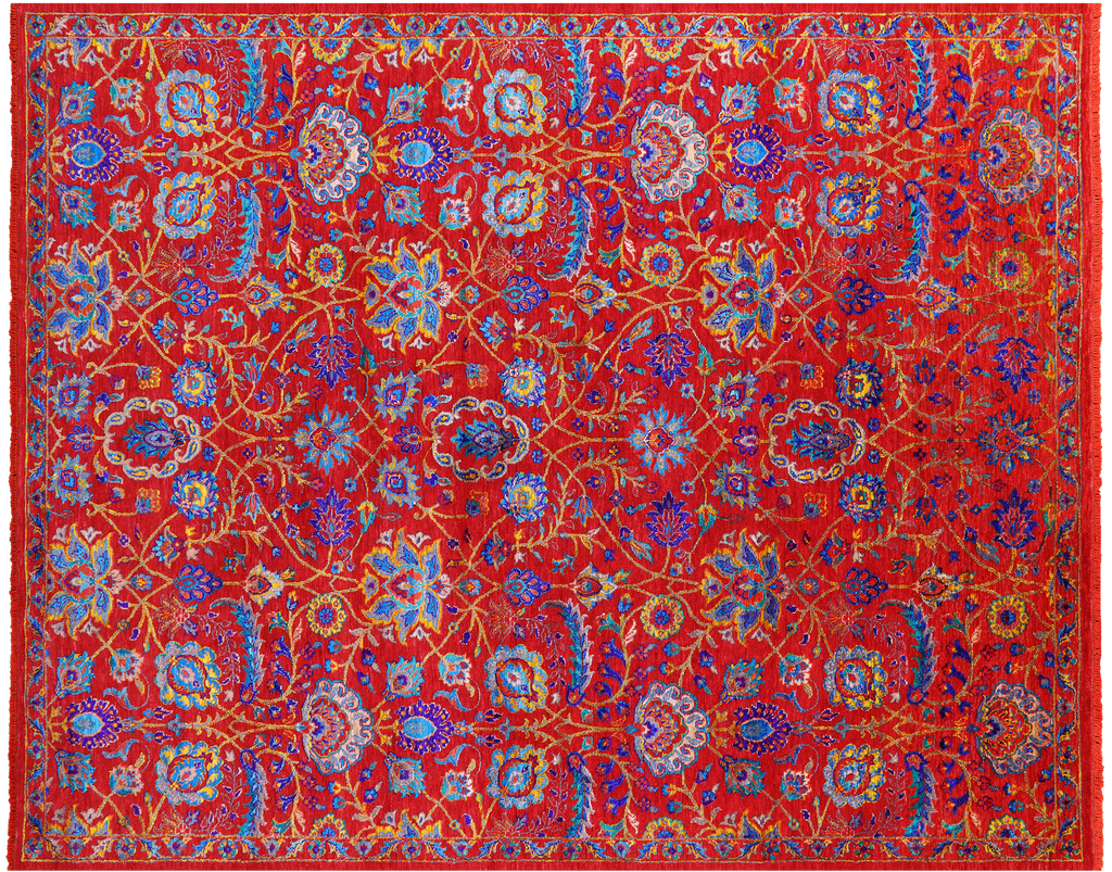 Red Wool & Silk Persian Tabriz Handmade Rug - Manhattan Rugs