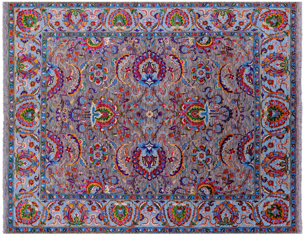 Grey Persian Tabriz Handmade Wool & Silk Rug - Manhattan Rugs