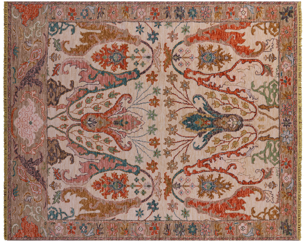 Ivory Hand-Knotted Turkish Angora Oushak Wool Rug - Manhattan Rugs