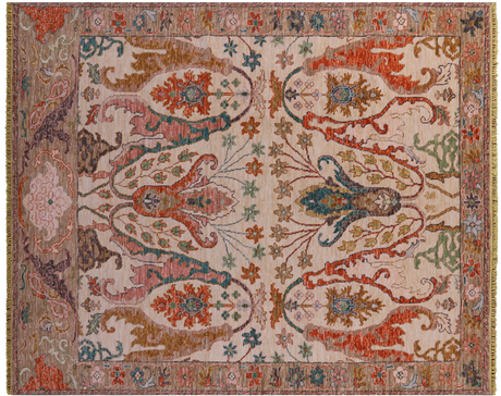 Ivory Hand-Knotted Turkish Angora Oushak Wool Rug - Manhattan Rugs