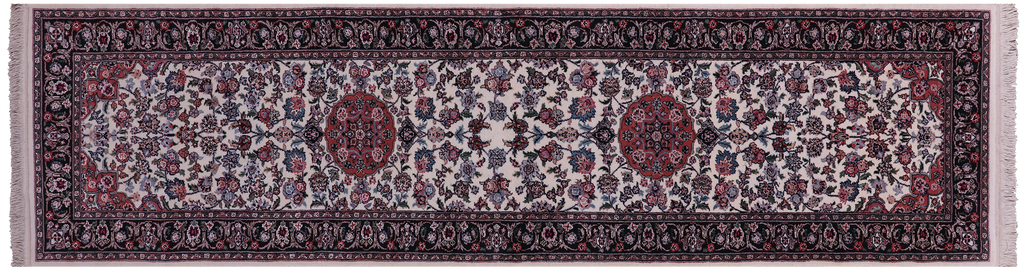 Ivory Runner Persian Tabriz Handmade Wool & Silk Rug - Manhattan Rugs