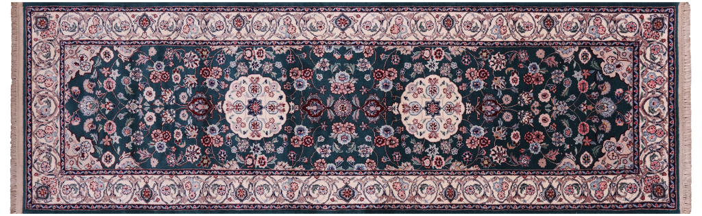 Green Runner Persian Tabriz Hand Knotted Wool Rug - Manhattan Rugs