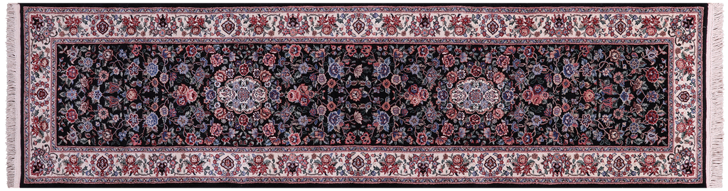 Black Persian Tabriz Handmade Wool & Silk Runner Rug - Manhattan Rugs