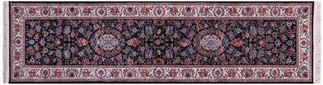 Black Persian Tabriz Handmade Wool & Silk Runner Rug - Manhattan Rugs