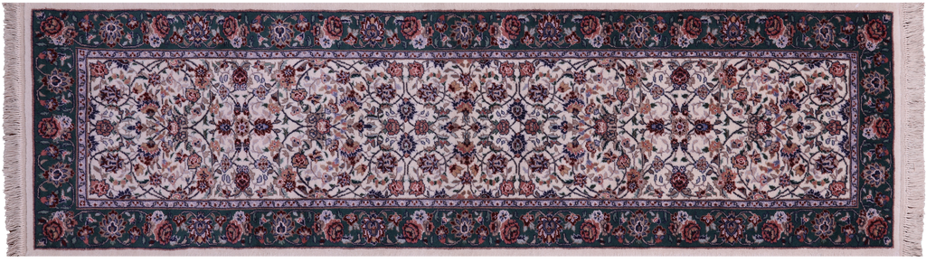Ivory Persian Tabriz Handmade Wool & Silk Runner Rug - Manhattan Rugs