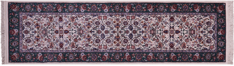Ivory Persian Tabriz Handmade Wool & Silk Runner Rug - Manhattan Rugs