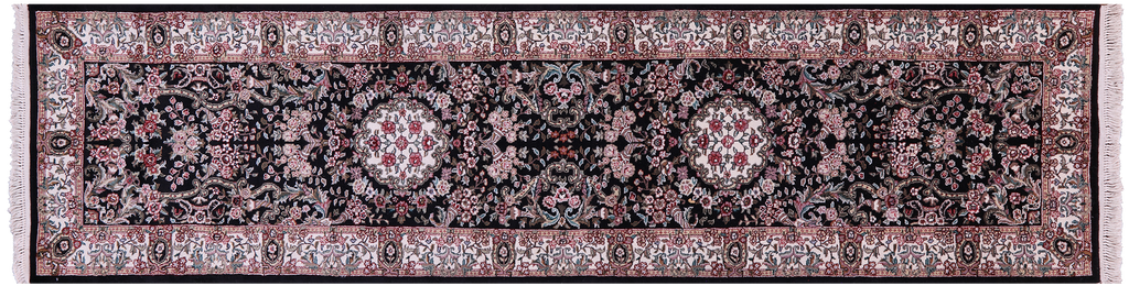 Black Runner Persian Tabriz Hand Knotted Wool Rug - Manhattan Rugs