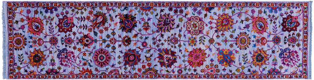 Blue Runner Persian Tabriz Wool & Silk Hand-Knotted Rug - Manhattan Rugs