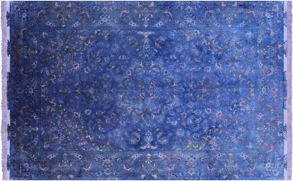 Blue Overdyed Signed Persian Tabriz Wool & Silk Hand-Knotted Rug 6' 4" X 10' 3" - Q23599