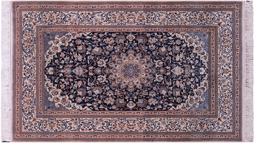 Navy Blue Persian Nain Hand Knotted Wool & Silk Rug 4' 2" X 6' 10" - Q23602