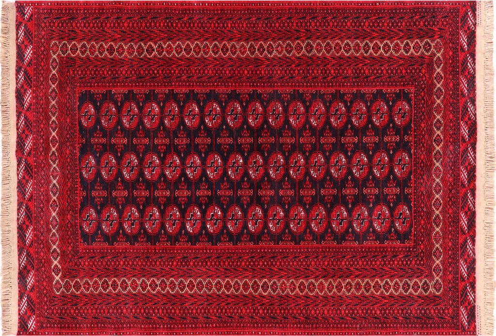 4' 4" X 5' 11" Red Bokhara Handmade Wool On Wool Rug - Q23604