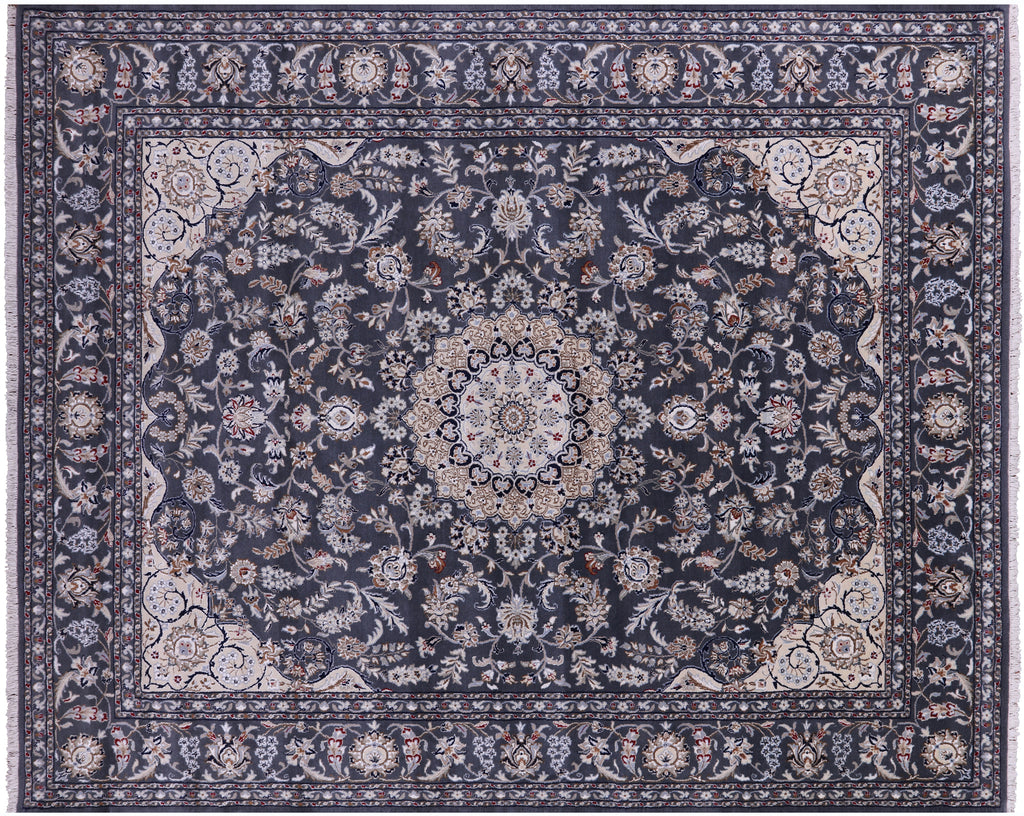 Grey Persian Nain Handmade Wool & Silk 8' 2" X 10' 2" Rug - Q23609