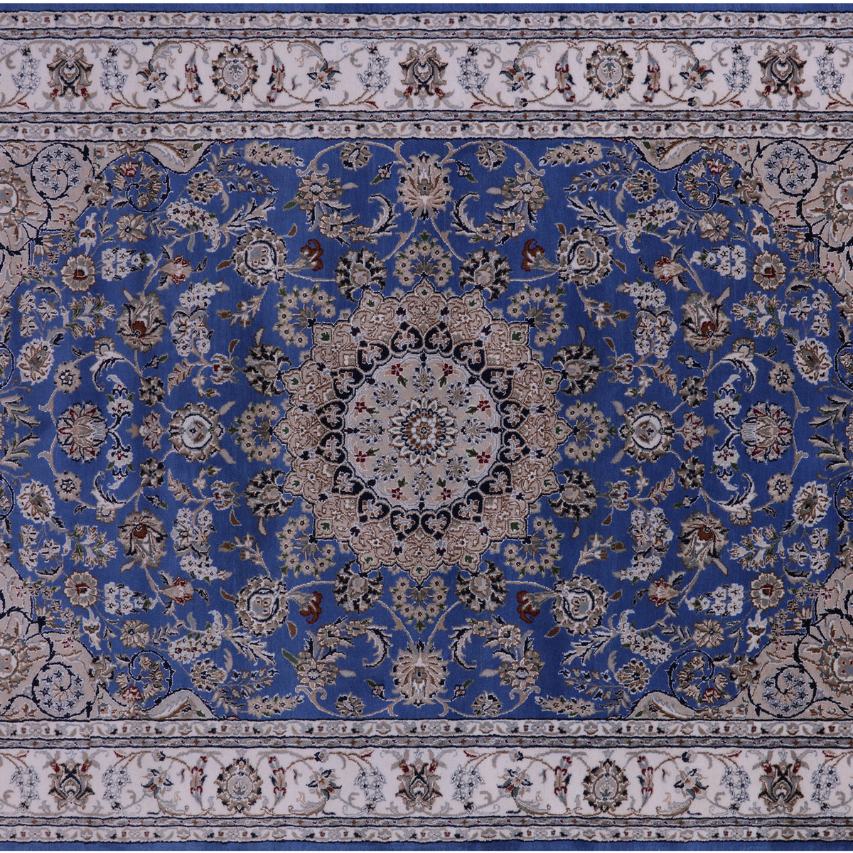 Blue Persian Nain Hand Knotted Wool & Silk Rug 5' 10