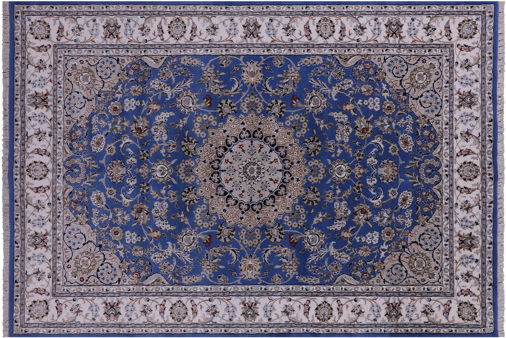 Blue Persian Nain Hand Knotted Wool & Silk Rug 5' 10" X 9' 0" - Q23613