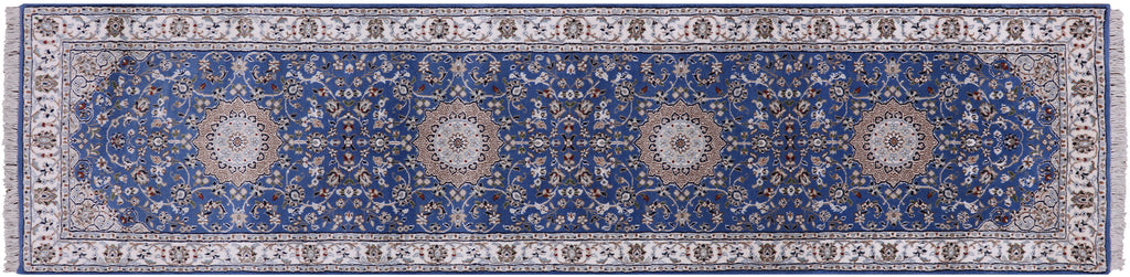 Blue Persian Nain Handmade Wool & Silk Runner Rug 2' 8" X 10' 1" - Q23614