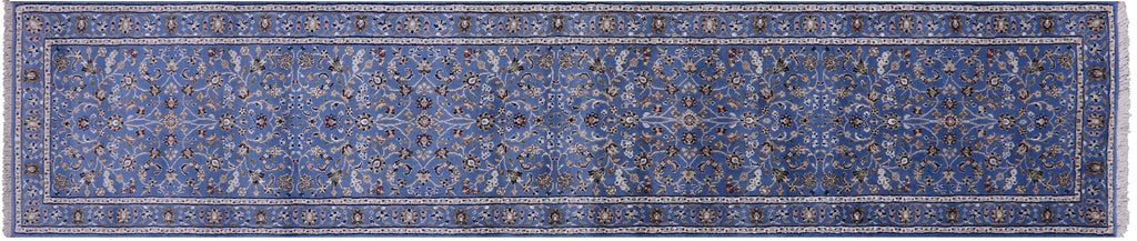 Blue 2' 9" X 12' 1" Persian Nain Handmade Wool & Silk Runner Rug - Q23616