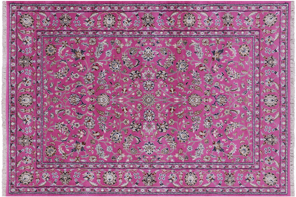 Pink Persian Nain Wool & Silk Handmade Rug 5' 11" X 9' 1" - Q23622