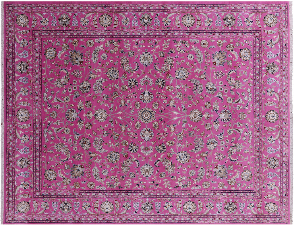 Pink 8' 1" X 10' 2" Persian Nain Wool & Silk Handmade Rug - Q23624