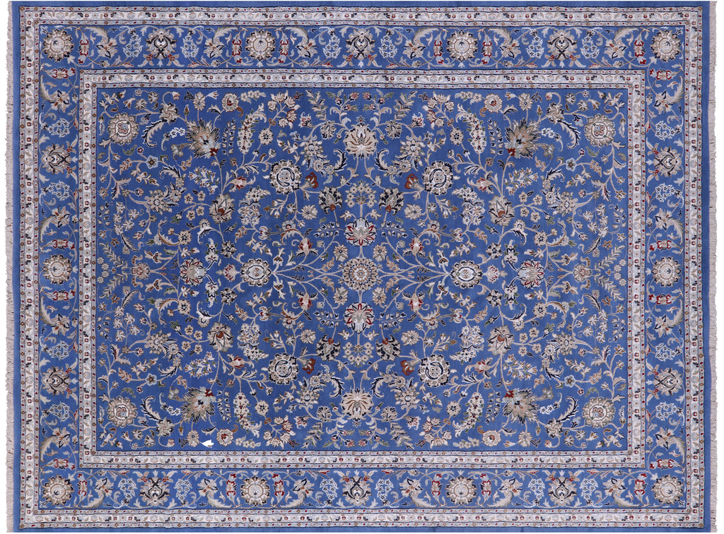 Blue 9' 0" X 12' 1" Persian Nain Handmade Wool & Silk Rug - Q23626