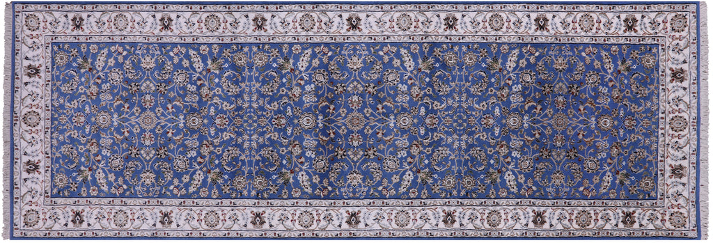 Blue 2' 8" X 12' 1" Persian Nain Handmade Wool & Silk Runner Rug - Q23628