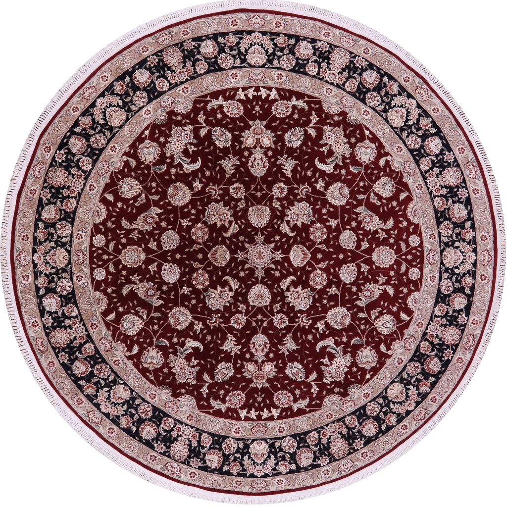 8' Round Floral Hand Knotted Wool & Silk Rug - Q23632