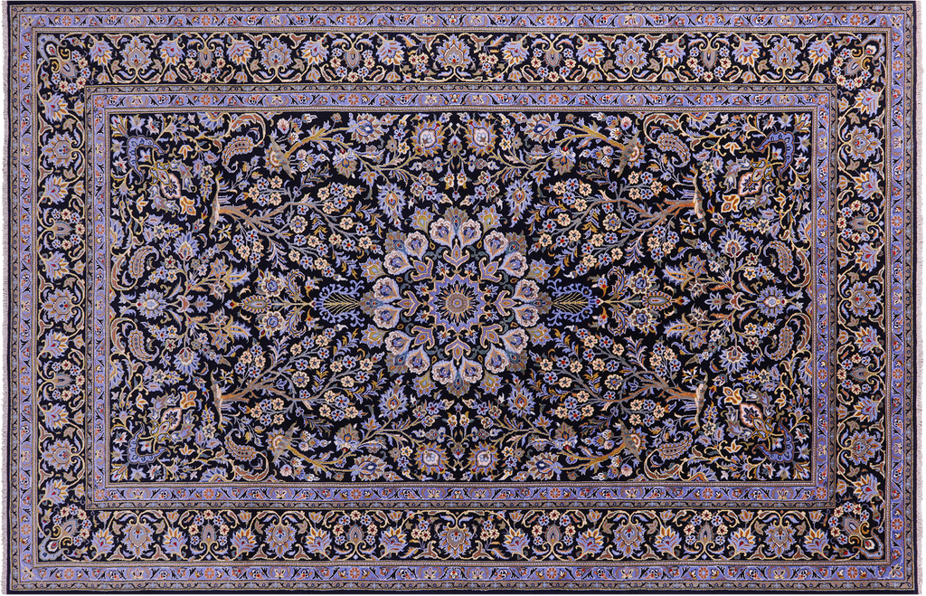 Blue Persian Kashan Tree Of Life Hand Knotted Rug 7' 9" X 12' 2" - Q23633