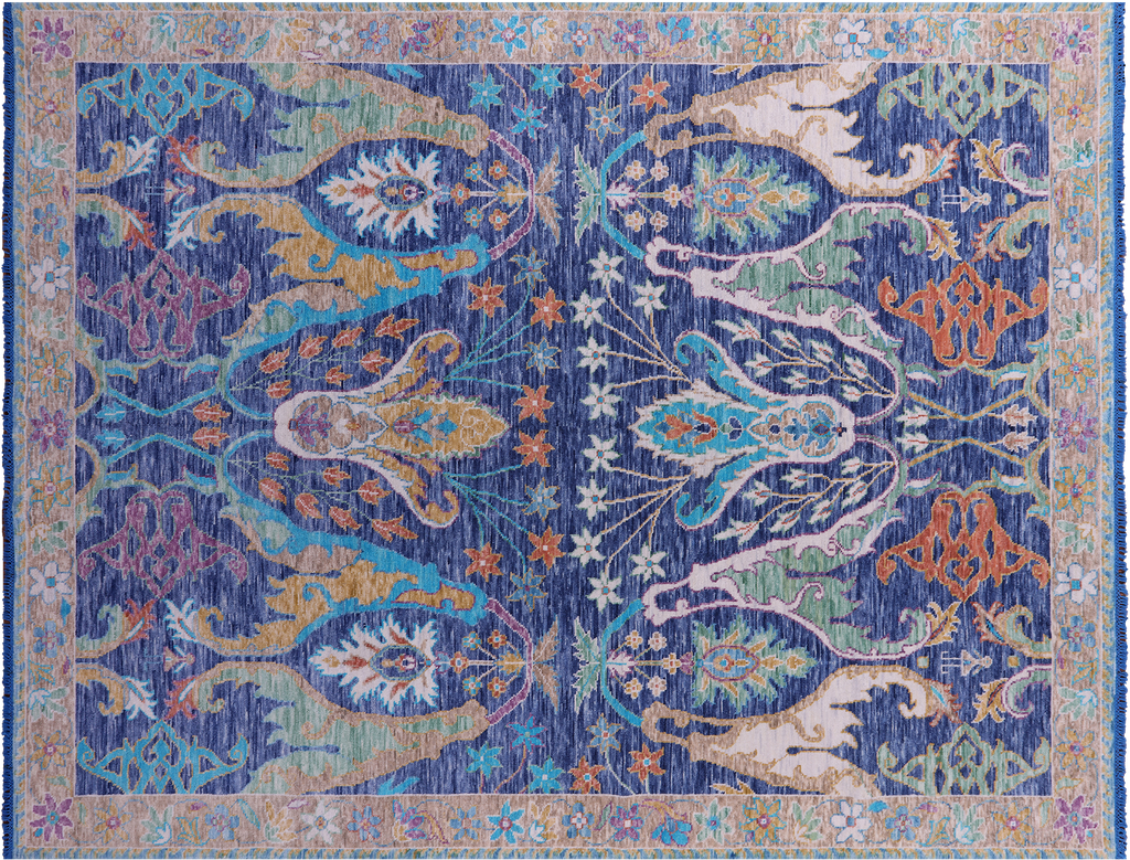 Blue Turkish Angora Oushak Handmade Wool Rug 9' 0" X 12' 0" - Q23641