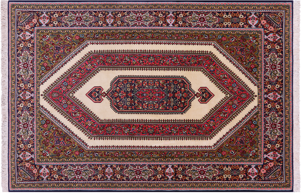 4' 7" X 6' 11" Persian Qum Hand Knotted Wool Rug - Q23653
