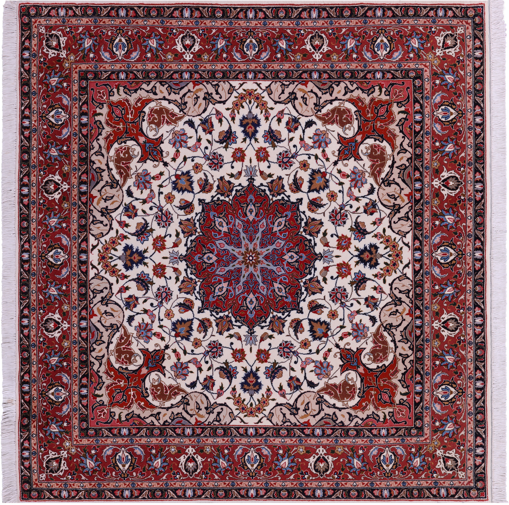 5' Square High End Persian Tabriz Handmade Wool & Silk Rug - Q23656