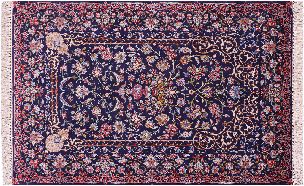 3' 7" X 5' 3" Persian Isfahan Hand Knotted Wool & Silk Rug - Q23657