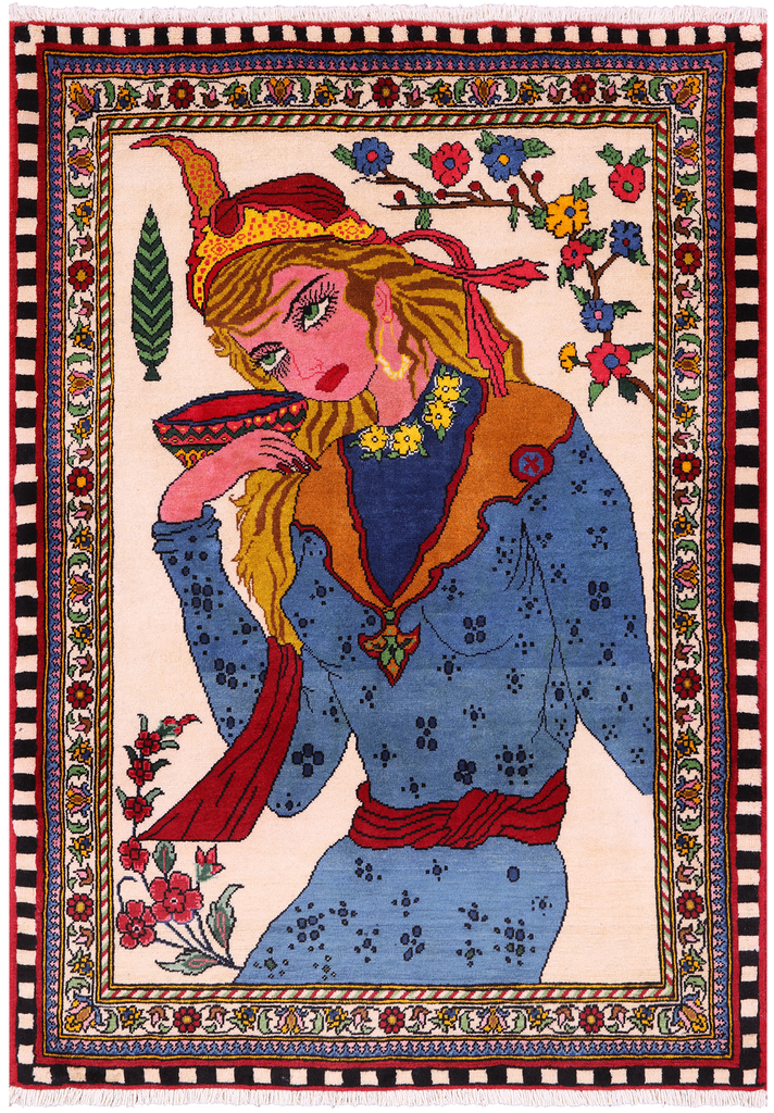 Tribal Pictorial Persian Handmade Wool Rug 3' 6" X 4' 11" - Q23659