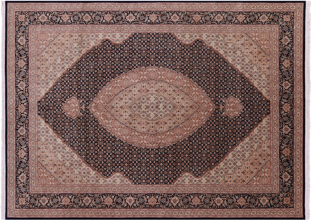 Navy Blue 8' 6" X 11' 7" Persian Tabriz Handmade Wool & Silk Rug - Q23662