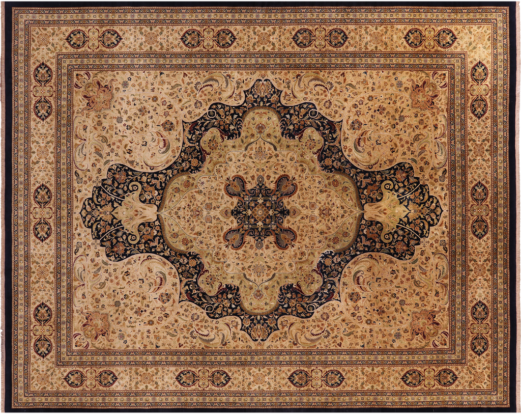 Black Persian Tabriz Hand Knotted Wool Rug 12' 3" X 15' 4" - Q23663