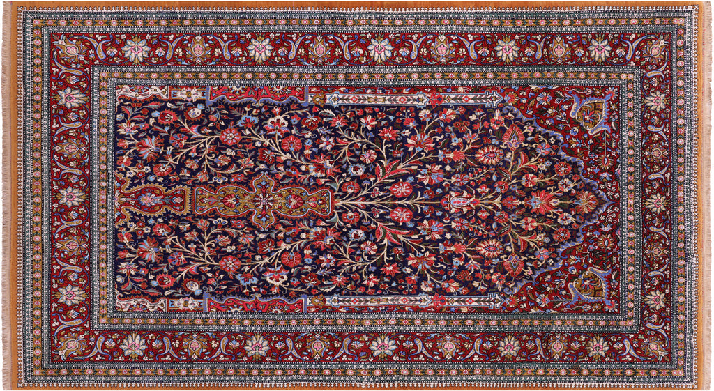 Black 4' 5" X 7' 8" Persian Qum Handmade Wool Rug - Q23664